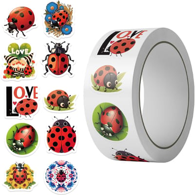 500 pièces d'autocollants Coccinelle & Floraux Autocollants Réutilisables en 10 Motifs Fantaisistes pour Bouteilles d'Eau Skateboards Bagages Ordinateurs Portables Téléphones