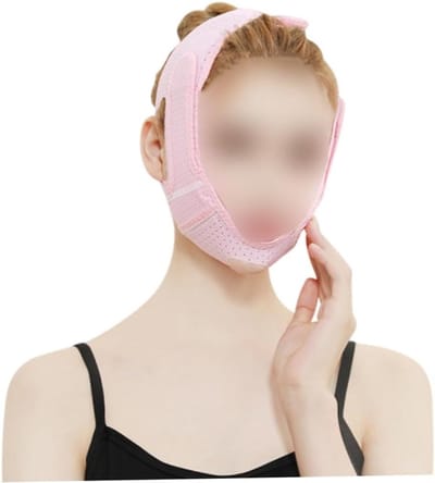 Gezichtsband Kinlift - Gezichtsmasker V-lijn - Gezicht Vormgeven - Ademend Zacht Materiaal - 90 x 59 cm - Roze