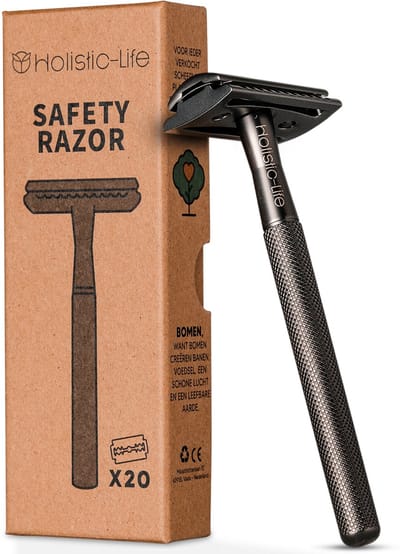 Hollistic Life Veiligheidsscheermes + 20 RVS Scheermesjes – Zero Waste Safety Razor Scheersysteem – Scheren voor Dames & Heren – Double Edge Blades