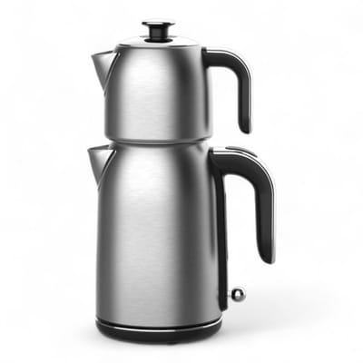 Mulex | MX063 Tee express | elektrische Turkse theepot | Mat Zilver Rvs | - 1.7L + 1.0L | Led-indicator | 360° basis | 1850 W