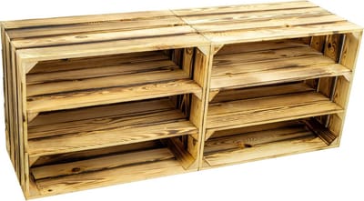 Set van 2 Houten Kisten Wit Vlam Effect Multifunctioneel Opslag en Wijnrek