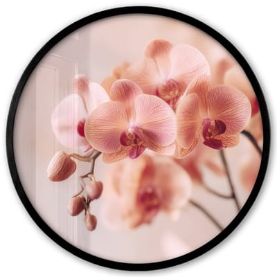 Poster in lijst Rond - Fotolijst 40x40 cm - Posters - Orchidee - Bloemen - Roze - Bloemblaadjes - Ronde posterlijst zwart - Decoratie - Wanddecoratie woonkamer - Muurdecoratie slaapkamer