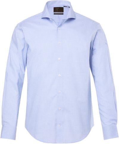 JP 1880 - Heren - Zakelijk ruitenshirt lange mouwen EasyCare haaienkraag - Ijsblauw - Maat 3XL