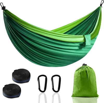 Camping Hangmat Ultralicht - Parachute Hangmat met 2 Boombanden - Nylon - Donkergroen