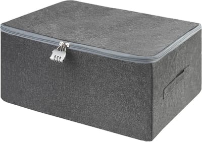Thijox - Afsluitbare opbergdoos met deksel, grijze opvouwbare stoffen box, afsluitbare kist voor beddengoed, kleding en speelgoed (40 x 30 x 21 cm)
