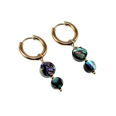 ∅15mm Oorringen Dames - Natuurlijke Abalone Schelp - Verguld RVS - Oorbellen met Twee Abalone Schelp