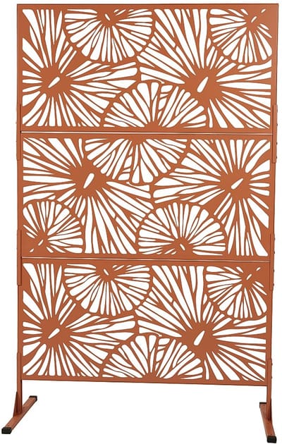 Vente-unique Buitenscherm met opengewerkt bloemenmotief in metaal - L116 x H188 cm - Terracotta - VENGY