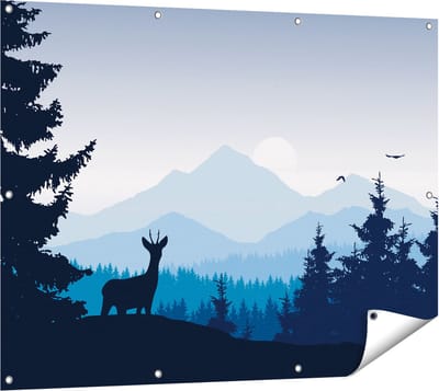 Gards Tuinposter Hert in het Bos - Silhouet - 120x90 cm - Tuindoek - Tuindecoratie - Wanddecoratie buiten - Tuinschilderij