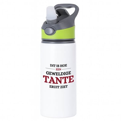 Hacebo® - geweldige tante waterfles met rietje groen - Tante - liefste tante - verjaardagscadeau - verjaardag - cadeau voor tante - kado - water fles - 650ML