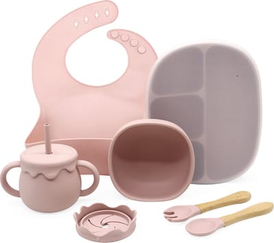 LaCardia Siliconen kinderservies set - Baby servies met bord en zuignap - Kinderservies voor baby en kind - Ideaal voor babyshower - Roze
