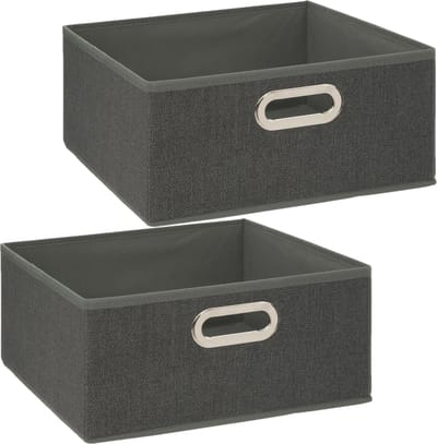 5Five Opbergmand - 2x - 14 liter donkergrijs - linnen - 31 x 31 x 15 cm