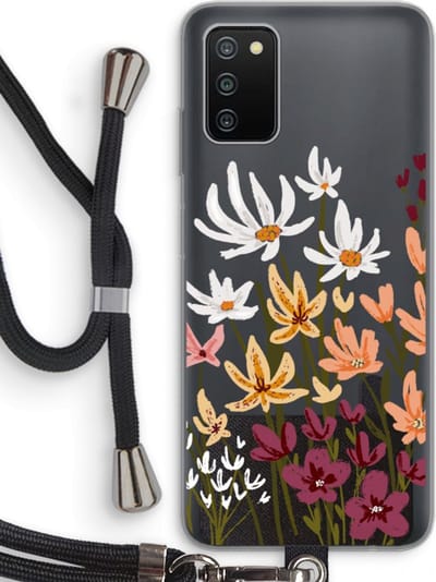 Case Company® - Hoesje met koord geschikt voor Samsung Galaxy A03S hoesje met Koord - Painted wildflowers - Telefoonhoesje met Zwart Koord - Bescherming aan alle Kanten en Over de Schermrand
