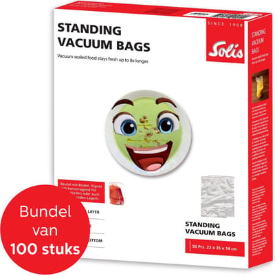 Solis Standing Vacuum Bags - Vacuumzakken Voedsel - Vacumeerzakken - Vacuum Opbergzakken - 22 x 35 x 14 cm - 100 stuks