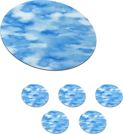 Onderzetters voor glazen - Rond - Waterverf - Abstract - Blauw - Patronen - 10x10 cm - Glasonderzetters - 6 stuks
