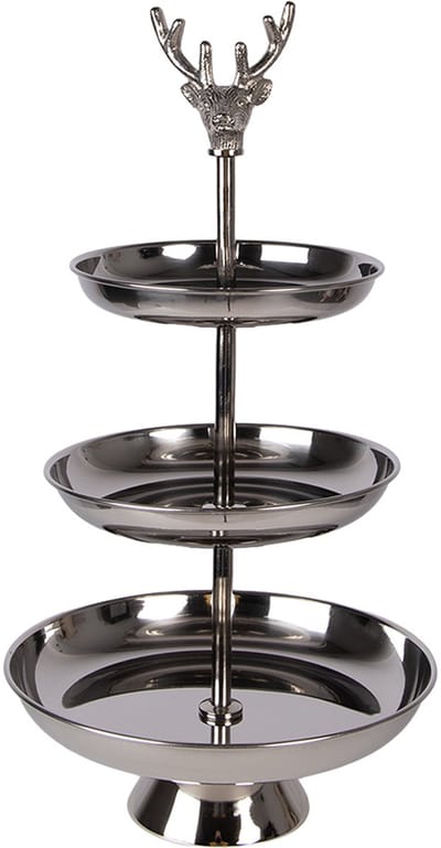 Clayre & Eef Etagère 3 laags Ø 26x48 cm Zilverkleurig Aluminium