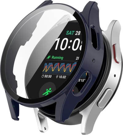 Watch case screenprotector - hoesje - gehard glas - geschikt voor Samsung Galaxy Watch 7 (44 mm) - donkerblauw