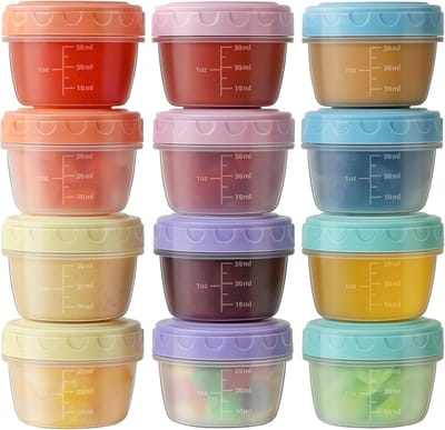 MDUG Verpakking van 12 draagbare saladedressingbakjes - Transparant - 57 ml bakjes met deksel - Lekvrije sausbakjes - Geschikt voor lunchboxen - Herbruikbare dipbekers - Geschikt voor bentoboxen