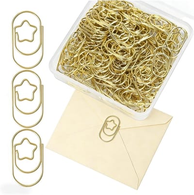 Set van 130 Stervormige Gouden Paperclips 22 x 12 mm met Transparante Doos voor Kantoor, School en Creatieve Projecten