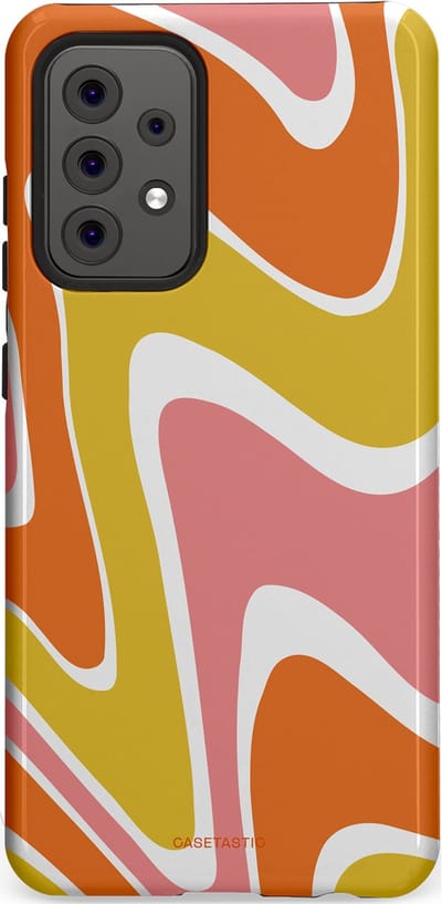 Casetastic hoesje geschikt voor Samsung Galaxy A52 (2021) 5G / Samsung Galaxy A52 (2021) 4G - Dubbellaagse bescherming - Retro rave - Fashion Case - Goud Terracotta Koraal Wit