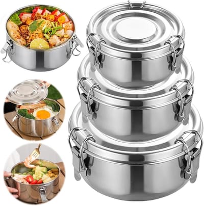 SnelShoppen - 3-Piece RVS Brooddoos Set 500/1000/1500 ml - Levensmiddelenopslag met Deksel - Lekvrije, Herbruikbare Opbergdozen voor Fruit, Cereal en