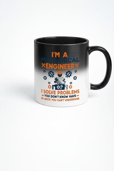 “I’m a Mechanical Engineer – Ik Los Problemen Op” Black Magic Mok – 330ml Warmtegevoelige Koffiemok – Grappig Ingenieurs Cadeau – Perfect voor Engineers
