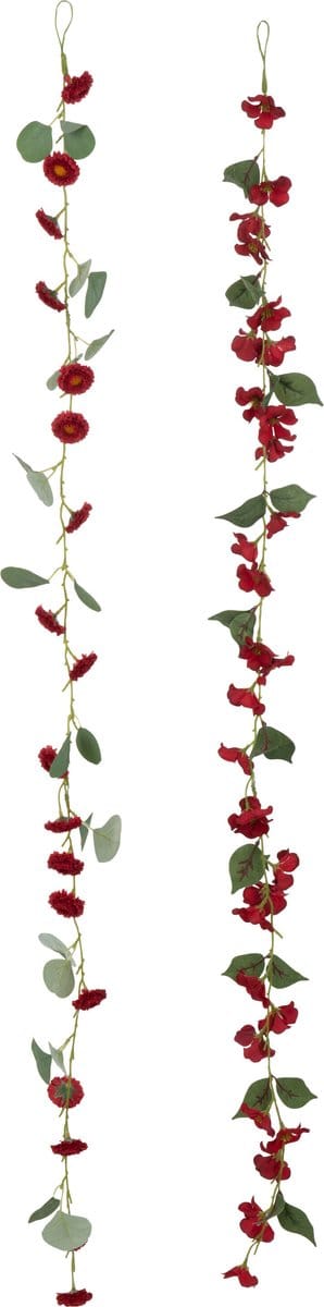 J-Line Slinger Bloemen + Blaadjes - kunststof - rood/groen - 2 stuks