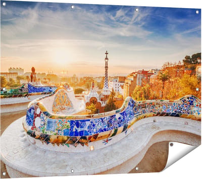 Gards Tuinposter Park G�ell in Barcelona - 120x90 cm - Tuindoek - Tuindecoratie - Wanddecoratie buiten - Tuinschilderij