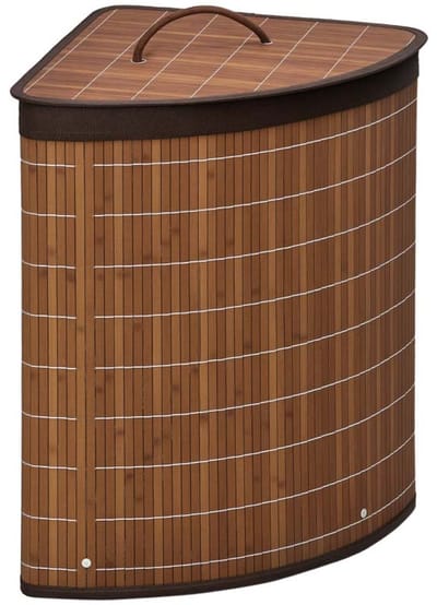 Wasmand / Vuilewasmand / Kledingopbergmand 55L Capaciteit Met Afneembare Binnenzak en Deksel Driehoekig Ontwerp Bespaart Ruimte Handvat van Katoen Geschikt voor Slaapkamer, Badkamer of Wasruimte 38x38x57cm Bruin