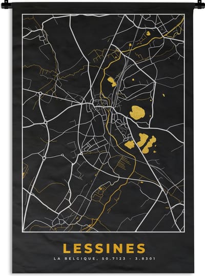 Wandkleed - Wanddoek - Kaart - Lessines - Stadskaart - Goud - Plattegrond - 120x180 cm - Wandtapijt
