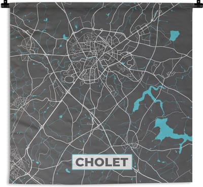 Wandkleed - Wanddoek - Cholet - Frankrijk - Plattegrond - Kaart - Stadskaart - 180x180 cm - Wandtapijt