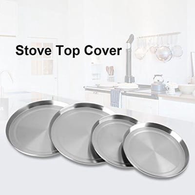 Store_9 - Roestvrijstalen Kookplaat Deksel - Afdekplaat Set - Zilver - Kookdeksels voor Gasfornuizen - 4 Stuks voor Veilig Koken - Geschikt voor Va...