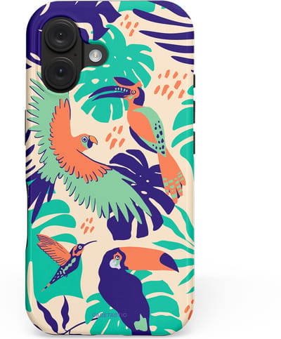 Casetastic hoesje geschikt voor Apple iPhone 16 - MagSafe - Dubbellaagse bescherming - Tropische Vogels - Fashion Case - Turquoise Zand Mintgroen Terracotta
