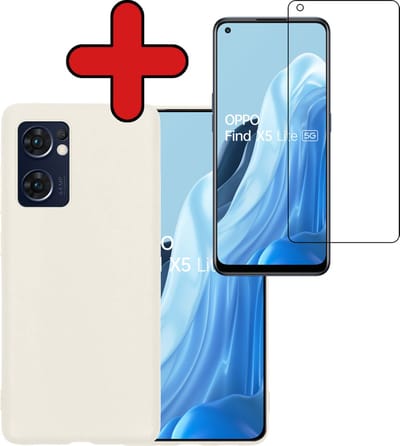 Hoesje - Met Screenprotector - Geschikt voor OPPO Find X5 Lite - Sterk & Shockproof - Telefoon Hoes - Back Cover - Siliconen Case - Telefoonhoes - Wit