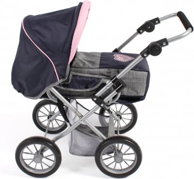 Poppenwagen - Combiwagen - Lena - Donkerblauw met roze hartje