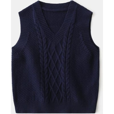 Pull pour enfants, Gilet pull jacquard uni à col en V pour garçons, Pull sans manches 120 naval