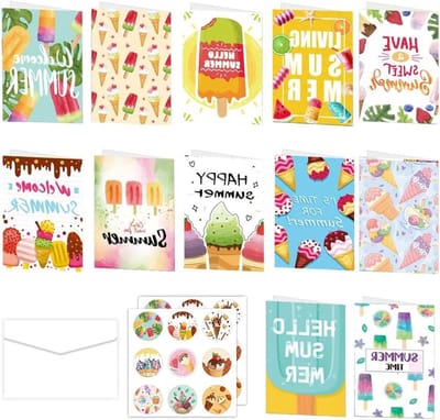 Uitnodigingen Zomerfeest - Feestkaarten Wenskaarten - Feest Organiseren - IJsthema Ontwerpen - 12 stuks - Kleurrijk