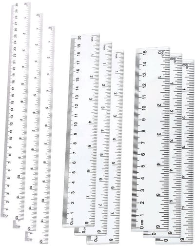TOVBMUP Liniaal - Plastic liniaal - Kleine liniaalset - Drie maten - 15 cm, 20 cm, 30 cm - Transparant - Verpakking van 9