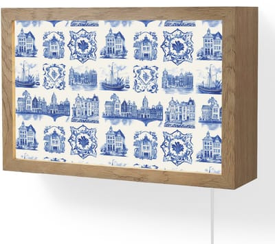 Wandlamp 30x20 cm - Oplaadbaar - Huizen - Schepen - Blauw - Wandlampen binnen woonkamer - Slaapkamer lamp met kabel - Decoratieve nachtlamp - Vloerlamp snoer