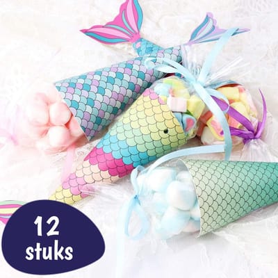 Uitdeelzakjes - Zeemeermin - 12 Stuks - Cellofaanzakjes - Traktatie Zakjes - Uitdeelzakjes Kinderfeestje - Traktaties voor Kinderen - Zeemeermin Versiering