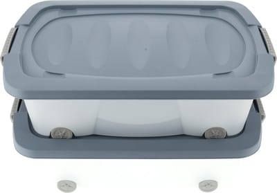 Opbergbox 24liter Set van 2 - Blauw/Transparant Opberger (60x38.5x18 cm -Druksluiting -Box op Wielen