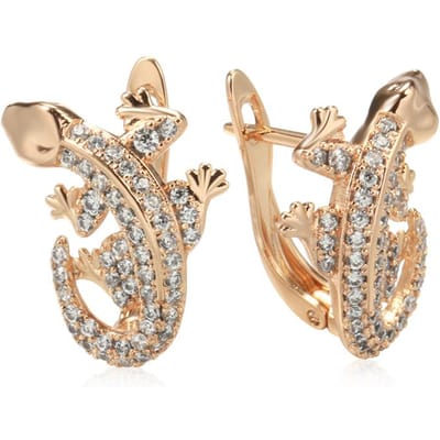 Nouvelles Boucles d'Oreilles Lizards Rose Doré Insolites Boucles d'Oreilles Pendantes Animalières Mode Quotidienne pour Femmes Recouvertes de Zircon Naturel beige