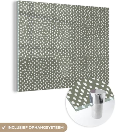 MuchoWow® Glasschilderij 120x90 cm - Schilderij acrylglas - Stippen - Groen - Wit - Patronen - Foto op glas - Schilderijen