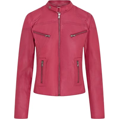 Roze slim-fit leren bikerjack voor dames - Maldon