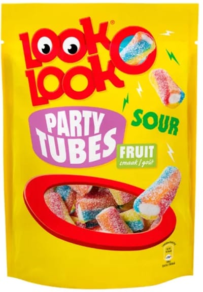 Look O Look Party Tubes – Zure Gevulde Snoepstaafjes - Snoep - 12x160gr