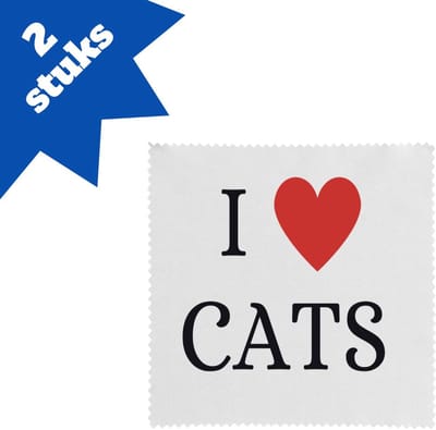 Akyol - i love cats brillendoekjes - Katten - cadeau kattenliefhebber - cadeau - cadeau poezen liefhebber - 17,8 bij 17,8 cm - 2 stuks