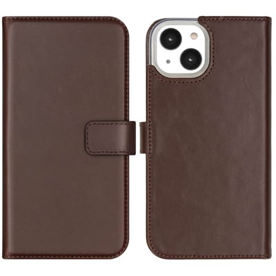 Selencia Hoesje - Geschikt voor Apple iPhone 14 - Echt Lederen Bookcase - Bruin