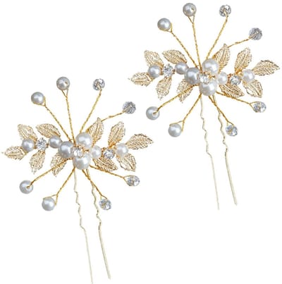 Dailygoods- Haarkam - 2 Stuks Haaraccessoires - Bruid - Haarkammetjes - Haarspeld met Parels - Strass - U-vormig Design - Haarsieraad