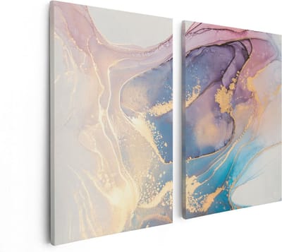 Artaza Canvas Schilderij Tweeluik Abstracte Kunst van Marmer - 80x60 cm - Wanddecoratie Woonkamer - Schilderijen - Muurdecoratie