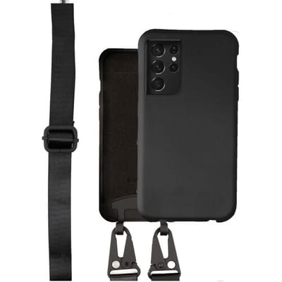 Coverzs Silicone case met dik koord geschikt voor Samsung Galaxy S21 Ultra - silicone back cover - zwart