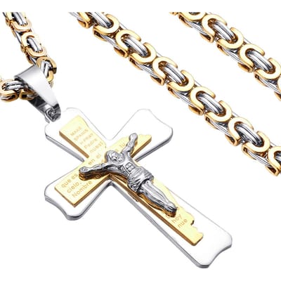 POMOiii Nieuwe Trend Heren Delicate Hanger 18K Goud Kruis Titanium Stalen Hanger Ketting Heren beige